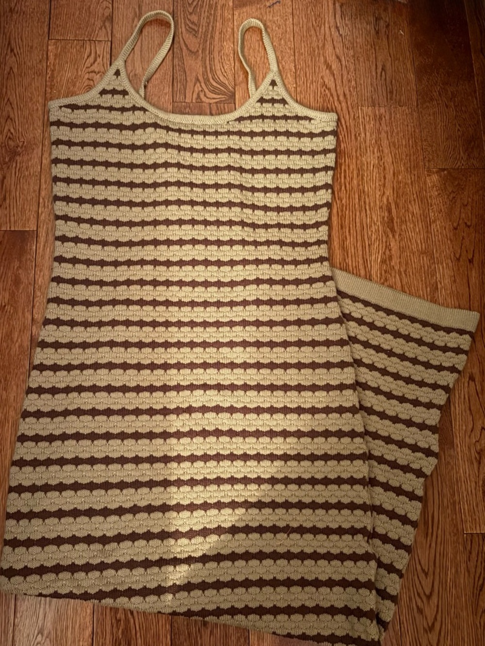 Sleeveless Brown Striped Knit Maxi Dress - Picture 3 of 4